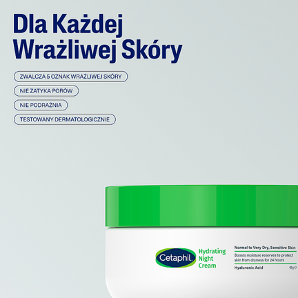 Cetaphil, krem nawilżający do twarzy na noc, 48 g - GALDERMA
