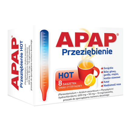 Apap przeziębienie HOT,  proszek do sporządzania roztworu doustnego, 8 sasztetek - zdjęcie produktu