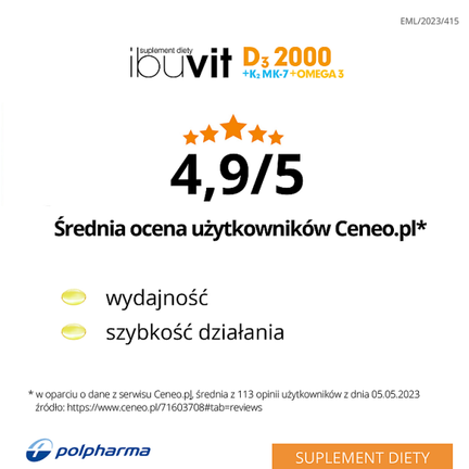Ibuvit  D3 2000 + K2 MK-7 Omega 3, 30 kapsułek - Uzupełniające dietę, Wspierające