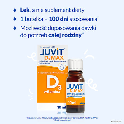 JUVIT D3 MAX 20 000 IU/ml, krople doustne, 10 ml - KROPLE