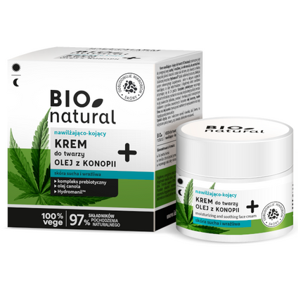 IDEEPHARM BIO natural, krem do twarzy nawilżająco-kojący na dzień i na noc z olejkiem z konopi, 50 ml — Składniki i ocena