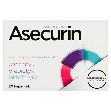 Asecurin, probiotyk, prebiotyk, laktoferyna, 20 kapsułek - zdjęcie produktu