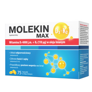Molekin Max D3 + K2 w oleju lnianym, 75 kapsułek