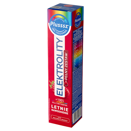Plusssz Elektrolity + 100% Multiwitamina Malina i Granat, 24 tabletki musujące - 5904157902772