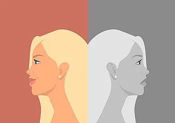 Grafika przedstawiająca dwa oblicza kobiety - szczęśliwe i smutne 