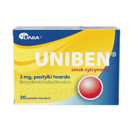 Uniben 3 mg, smak cytrynowy, 20 pastylek twardych - zdjęcie produktu