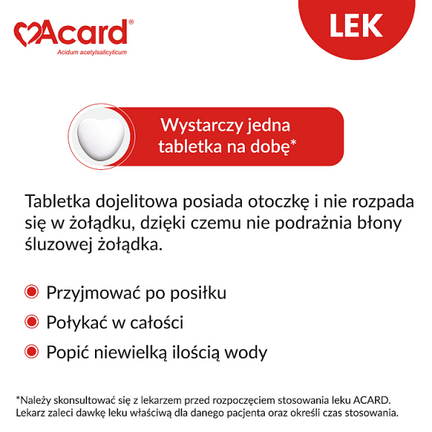 Acard 75 mg, 60 tabletek dojelitowych - Dorosły
