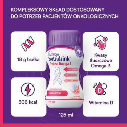 Nutridrink Protein Omega 3, smak truskawkowo-malinowy, 24 x 125 ml - Dorosły, Dziecko