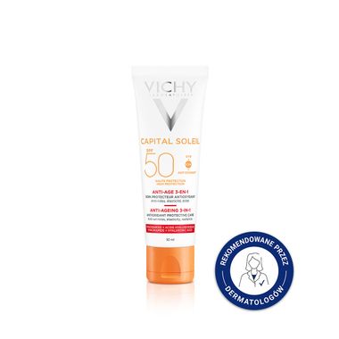 Vichy Ideal Soleil, krem przeciwstarzeniowy do twarzy SPF 50, 50 ml