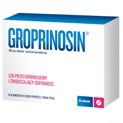 Groprinosin 500 mg, lek przeciwwirusowy i zwiększający odporność, 20 tabletek - zdjęcie produktu