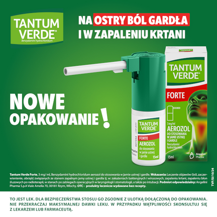 Tantum Verde Forte 3 mg/ml, aerozol do stosowania w jamie ustnej i gardle, 15 ml - PRODUKT LECZNICZY NIEREFUNDOWANY OTC