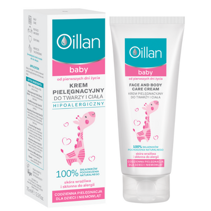 Oillan Baby, krem pielęgnacyjny do twarzy i ciała od pierwszych dni życia, 75 ml - zdjęcie produktu