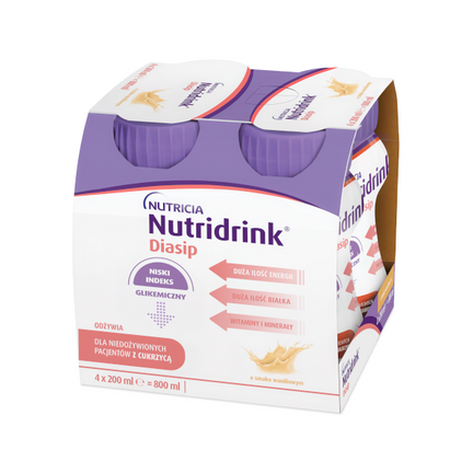 Nutridrink Diasip, smak waniliowy, 4 x 200 ml - zdjęcie produktu