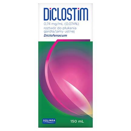 Diclostim, 0,74 mg/mL, roztwór do płukania gardła / jamy ustnej, 150 ml - PRODUKT LECZNICZY NIEREFUNDOWANY OTC