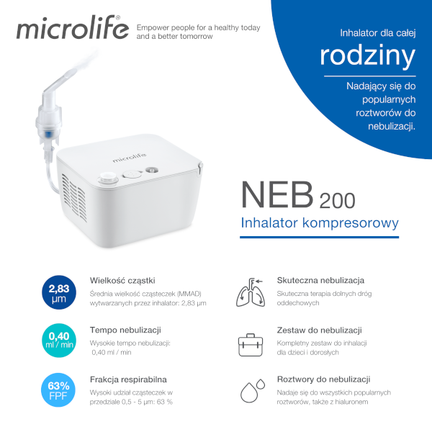 Microlife NEB 200, inhalator kompresorowy - Dorosły, Dziecko, Młodzież