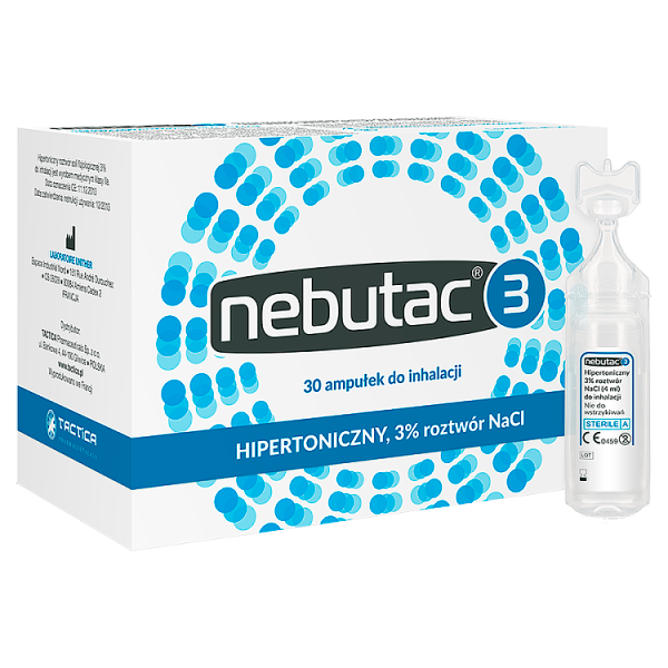Nebutac, hipertoniczny, 3% roztwór chlorku sodu do inhalacji, 4 ml x 30 jednodawkowych ampułek