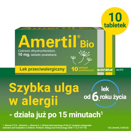 Amertil Bio 10 mg, 10 tabletek powlekanych - PRODUKT LECZNICZY NIEREFUNDOWANY OTC