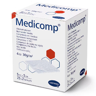 Medicomp, kompresy 4-warstwowe jałowe, 5 cm x 5 cm, 2 x 25 sztuk