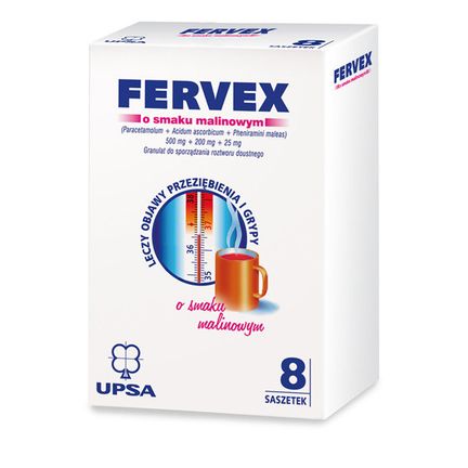 Fervex o smaku malinowym, granulat, 8 saszetek - zdjęcie produktu
