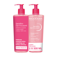 Zestaw: Bioderma Sensibio Gel moussant, łagodzący żel do mycia twarzy dla skóry wrażliwej, 2 x 500 ml