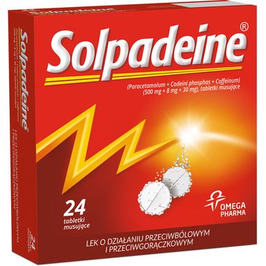 Solpadeine 500 mg + 8 mg + 30 mg, 24 tabletki musujące