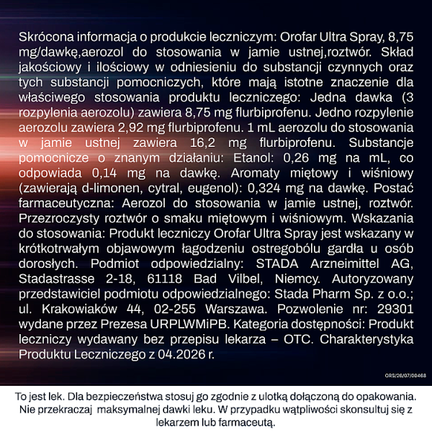 Orofar Ultra Spray, 8,75 mg/dawkę, aerozol do stosowania w jamie ustnej, 15 ml - Ból, Obrzęk, Obrzęk/Opuchlizna