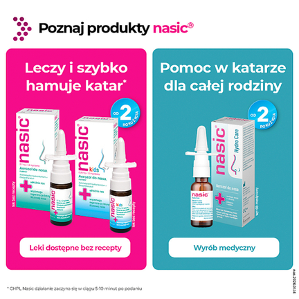 Nasic (0,1 mg + 5,0 mg)/dawkę, aerozol do nosa, roztwór, 10 ml - Wspierające