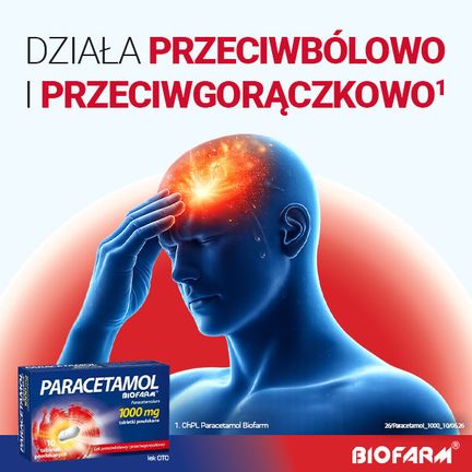 Paracetamol Biofarm 1000 mg, 10 tabletek powlekanych - TABLETKI