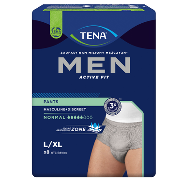 Majtki chu0142onne Tena Men Pants Normal Grey, L/XL, 8 sztuk