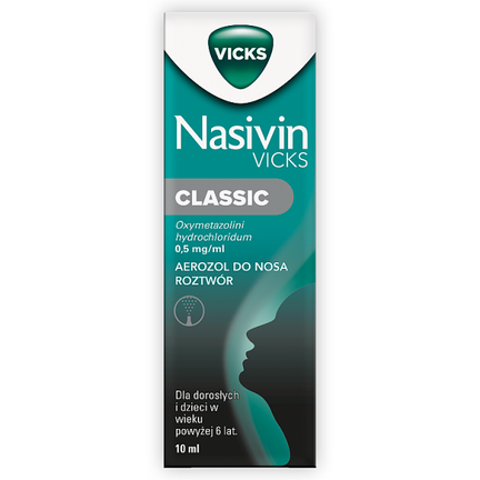Nasivin Classic 0,5 mg/ml, aerozol do nosa, 10 ml - zdjęcie produktu