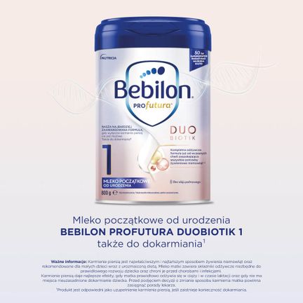 Bebilon PROfutura Duobiotik 1, mleko początkowe od urodzenia, 800 g - PREPARAT DO POCZĄTKOWEGO ŻYWIENIA NIEMOWLĄT