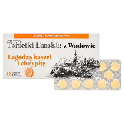 Tabletki Emskie z Wadowic, smak pomarańczowy, 12 tabletek - zdjęcie produktu
