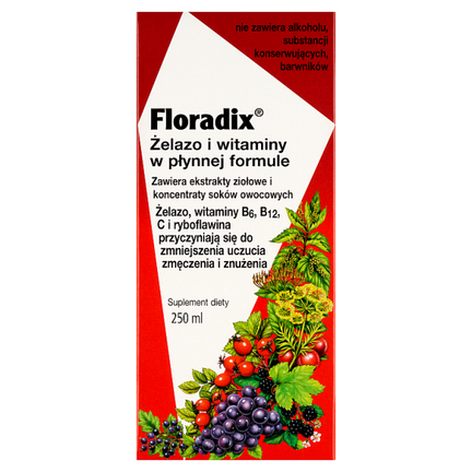 Floradix Żelazo i witaminy, tonik, 250 ml - SUPLEMENT DIETY