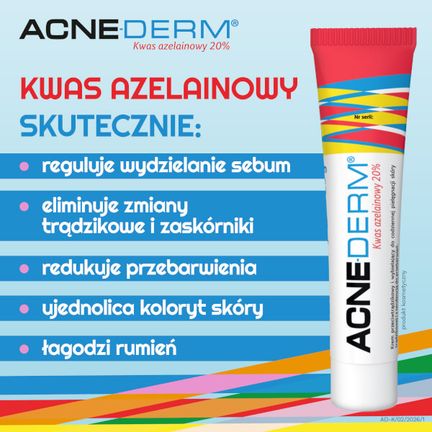 Acne-derm, krem przeciwtrądzikowy i wybielający, 20 g - KREM