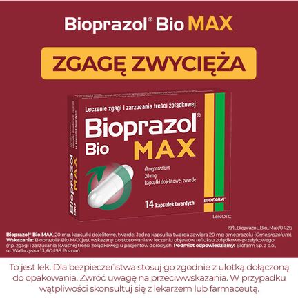 Bioprazol Bio Max 20 mg, 14 kapsułek twardych - Układ pokarmowy