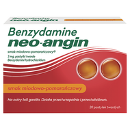 Benzydamine Neo-Angin 3mg, smak miodowo-pomarańczowy, 20 pastylek twardych