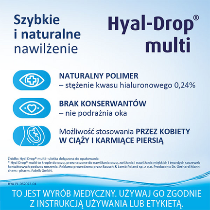Hyal-Drop Multi, nawilżające krople do oczu i soczewek, 10 ml - DR. GERHARD MANN
