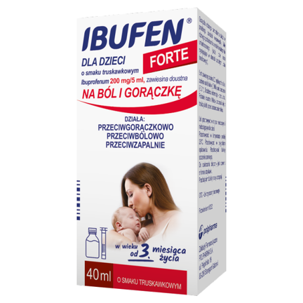 Ibufen dla dzieci FORTE o smaku truskawkowym, 200 mg/5 ml, 40 ml - PRODUKT LECZNICZY NIEREFUNDOWANY OTC