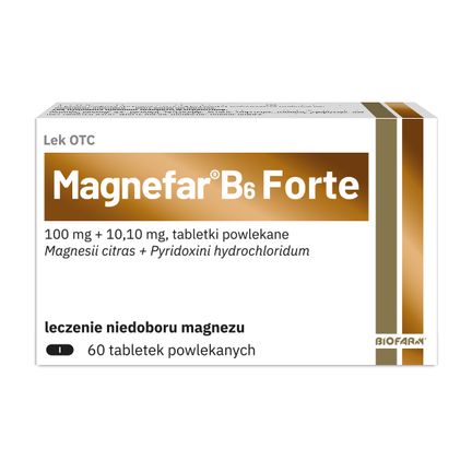 Magnefar B6 Forte, 100 mg + 10,10 mg, 60 tabletek powlekanych - zdjęcie produktu