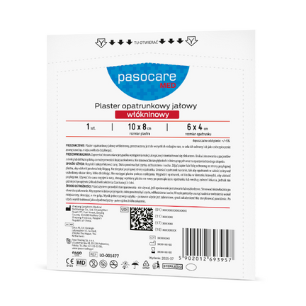 PasoCare Med, plaster opatrunkowy jałowy, 10 cm x 8 cm, 25 sztuk - zdjęcie produktu