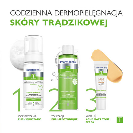 Pharmaceris T, krem tonujący przeciwtrądzikowy, SPF 30, light, 30 ml  - Ochrona przeciwsłoneczna, Przebarwienia, Trądzik, Zaskórniki