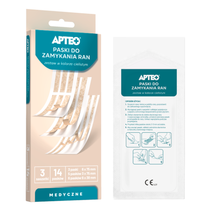 Apteo, paski do zamykania ran, zestaw w kolorze cielistym, 14 sztuk - zdjęcie produktu