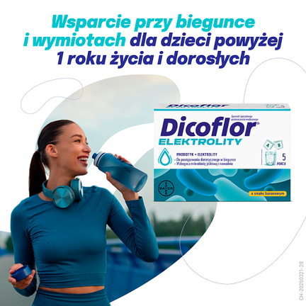 Dicoflor Elektrolity, probiotyk i elektrolity, dla dzieci od 1. roku życia i osób dorosłych, 10 saszetek - PROSZEK