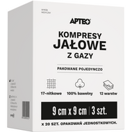 Apteo kompresy jałowe z gazy, 9 cm x 9 cm, 3 sztuki x 20 opakowań
