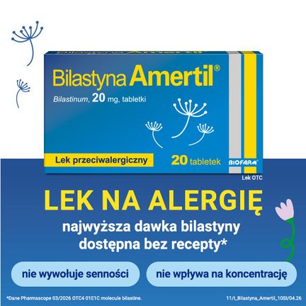 Bilastyna Amertil, 20 mg, 20 tabletek - PRODUKT LECZNICZY NIEREFUNDOWANY OTC