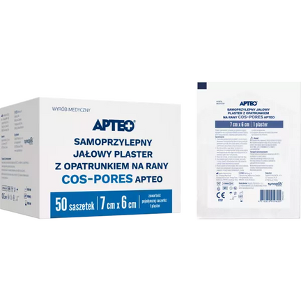 Apteo, Samoprzylepny jałowy plaster z opatrunkiem na rany cos-pores, 7 x 6 cm, 50 sztuk - zdjęcie produktu