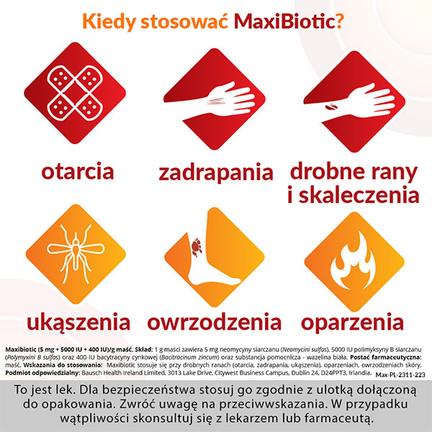 Maxibiotic, maść zawierająca 3 antybiotyki, 10 saszetek x 1 g - BAUSCH HEALTH