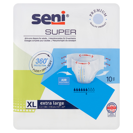 Pieluchomajtki na rzepy Seni Super, Rozmiar XL, 10 sztuk - zdjęcie produktu