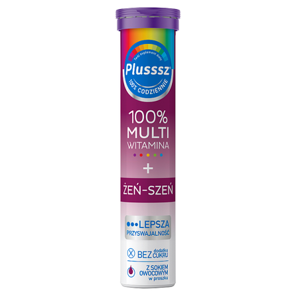 Plusssz 100% Multiwitamina + Żeń-Szeń, 20 tabletek musujących  - 5901785306958