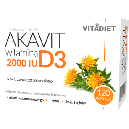 AKAVIT Witamina D3 2000 IU, 120 kapsułek miękkich - zdjęcie produktu